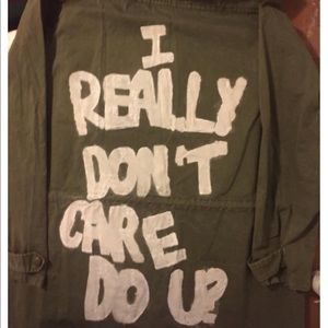 hand painted Green Slogan Army hooded Cargo jacket